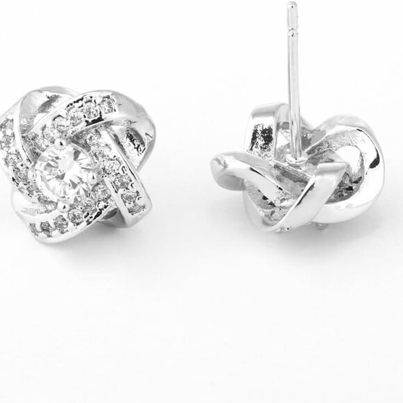 Bridal Jewelry Set Crystal Cubic Zirconia Love Knot Necklace Earrings Bridal Wed - Picture 5 of 8